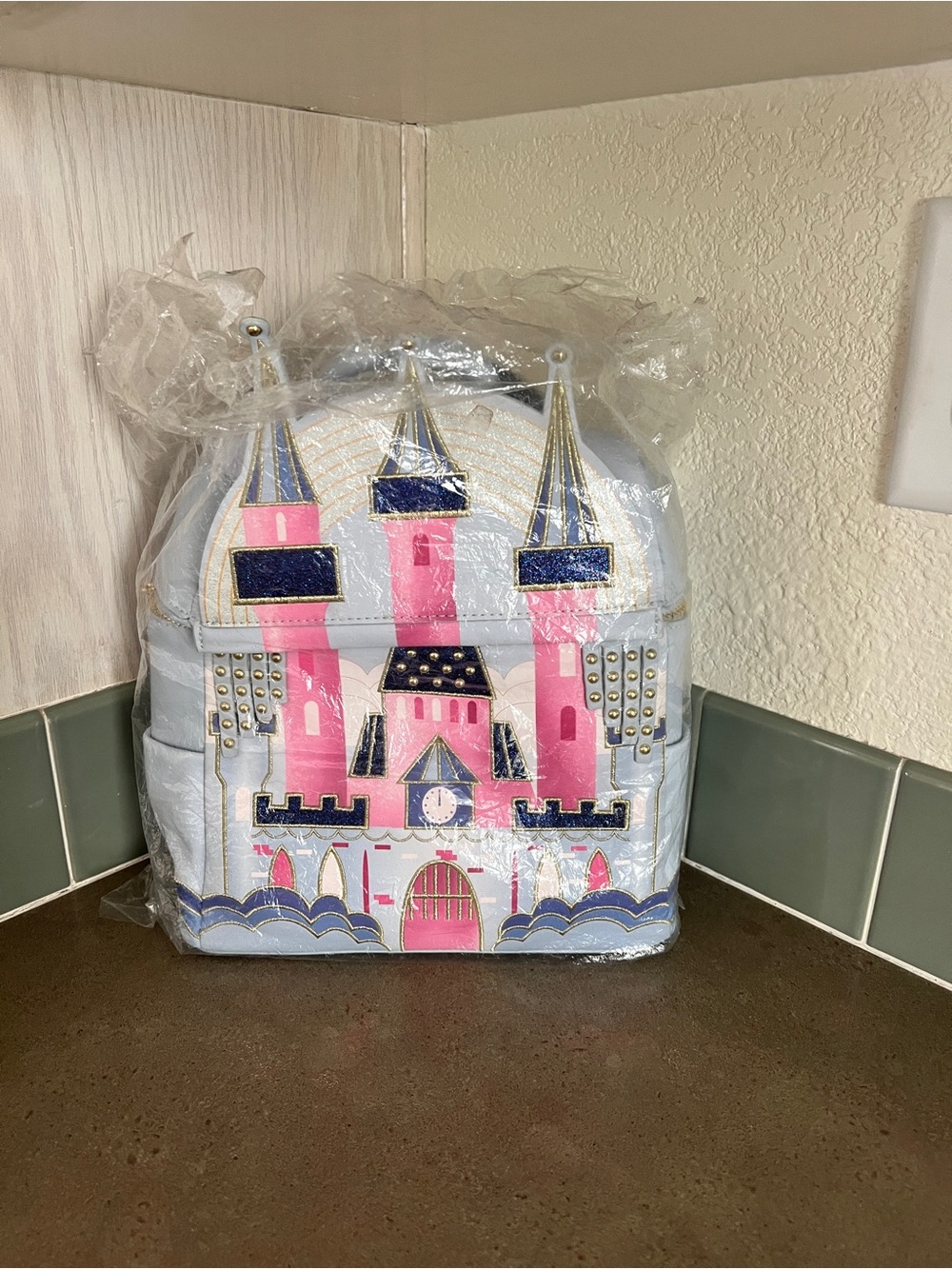 Danielle Nicole Light Blue Castle Backpack with Pink & Navy Accents